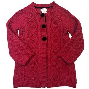 Adrienne Vittadini Girl Red Cable Knit Cardigan Coat Sweater Sz 4 Velvet Buttons